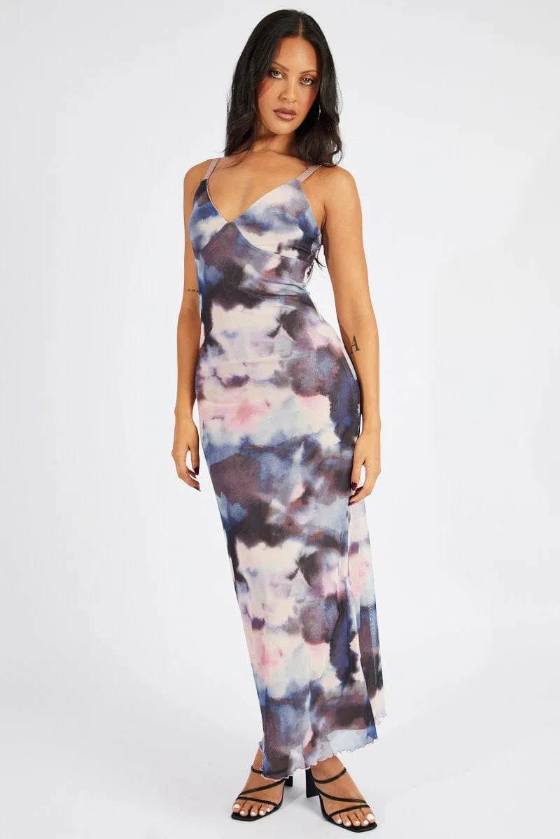 Multi Abstract Maxi Dress Sleeveless Bodycon Mess sold by Ally Fashion