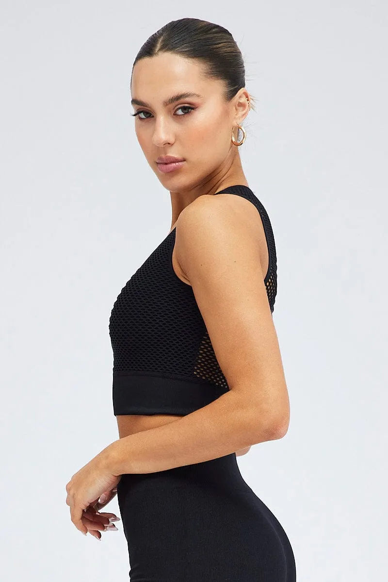 Black Fishnet Top Sleeveless Crop Seamless sold by Ally Fashion product image thumbnail 4