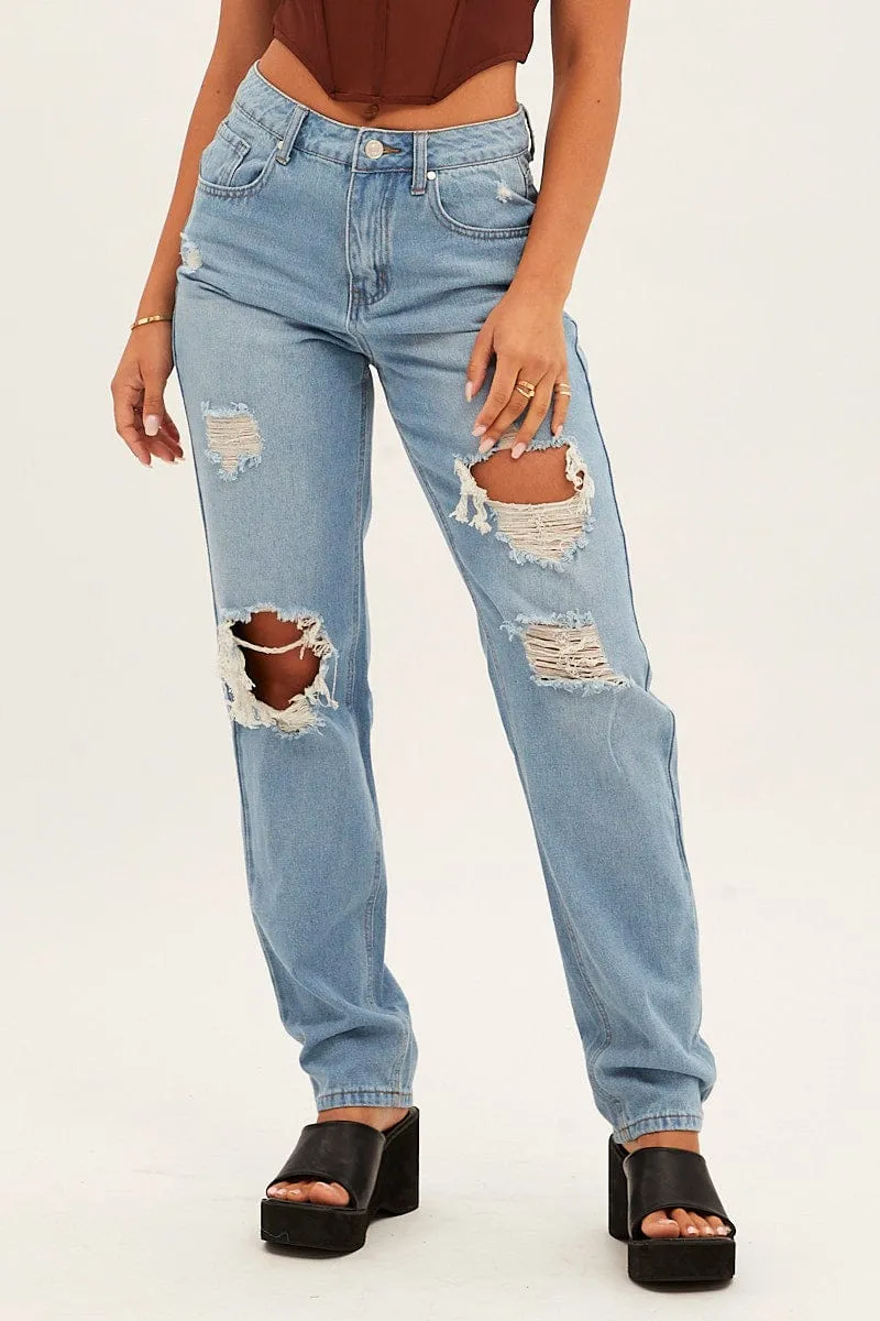 Blue Baggy Jeans High Rise Denim sold by Ally Fashion product image thumbnail 2