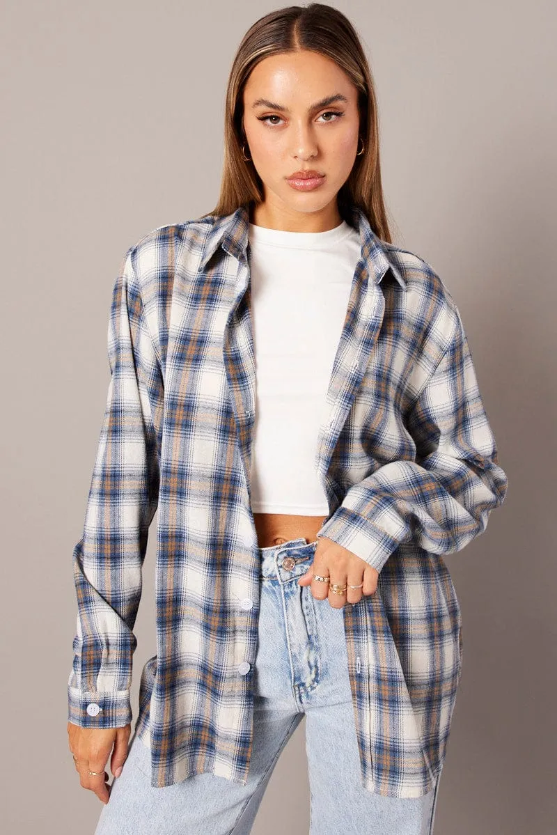 Blue Check Relaxed Shirt Long Sleeve sold by Ally Fashion