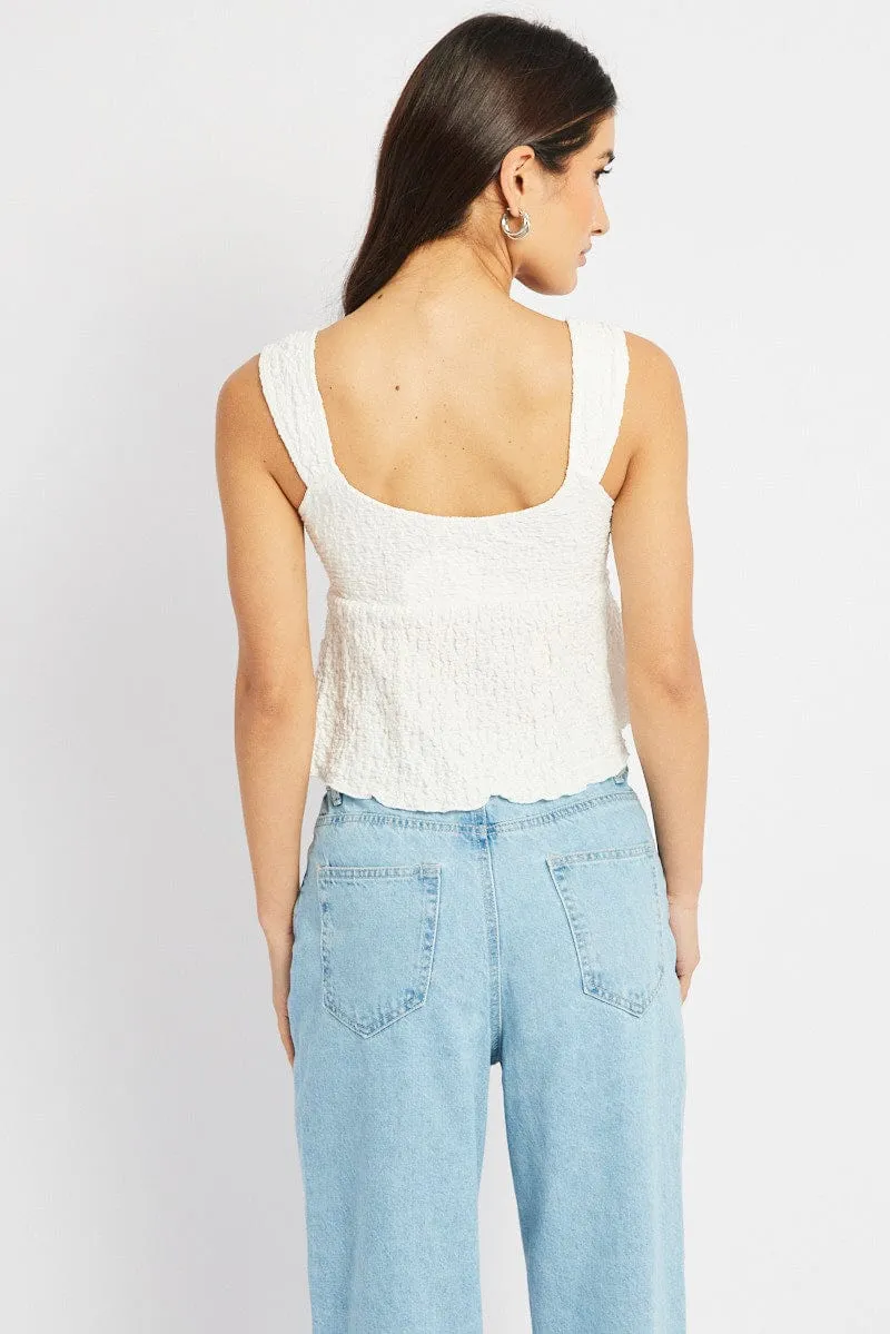 White Tie Front Top Sleeveless Textured sold by Ally Fashion product image thumbnail 5