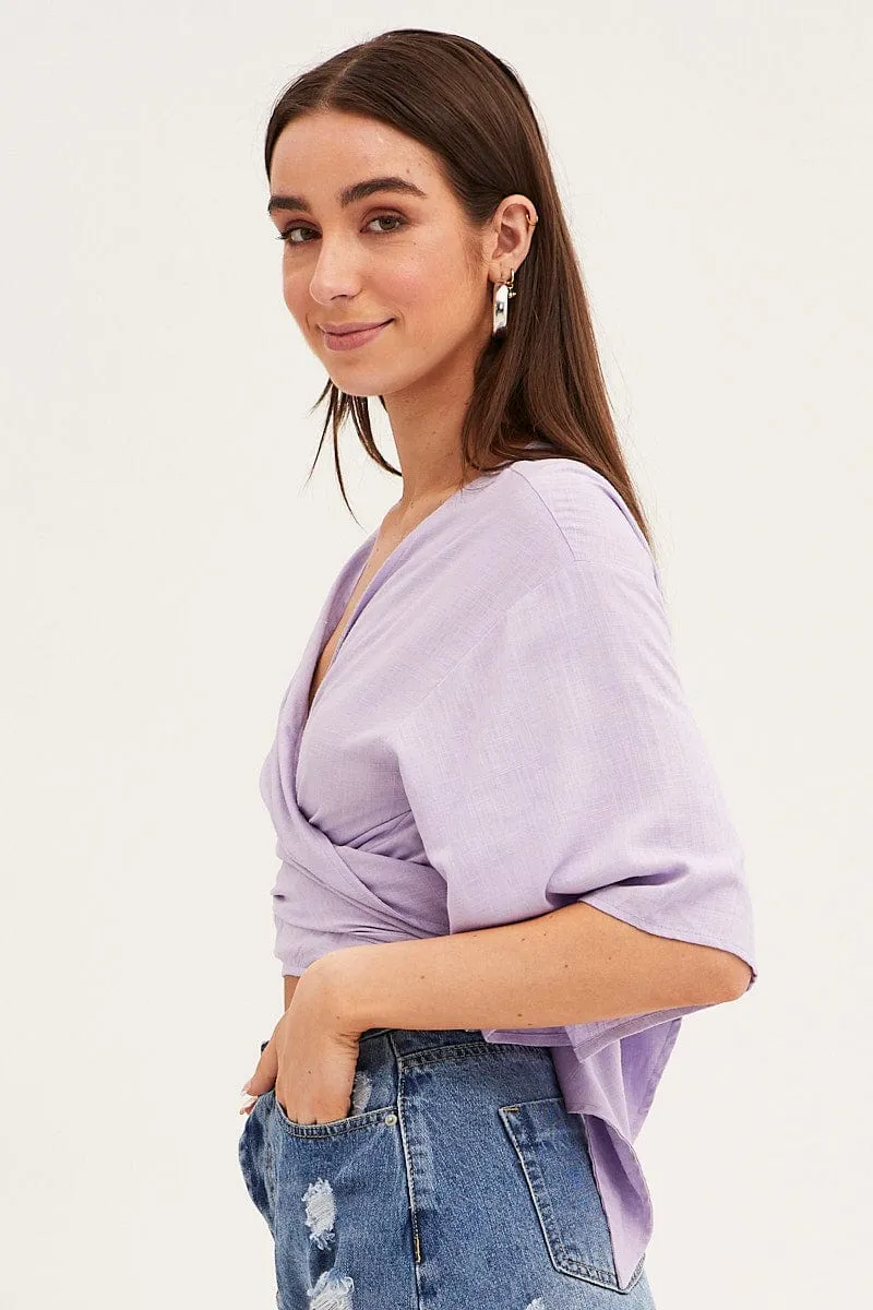 Purple Tie Bolero Short Sleeve Linen Blend sold by Ally Fashion product image thumbnail 5