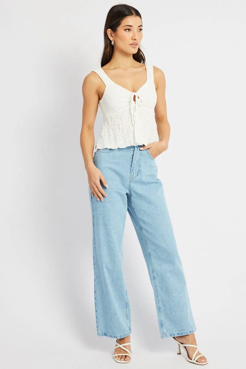 White Tie Front Top Sleeveless Textured sold by Ally Fashion product image thumbnail 2