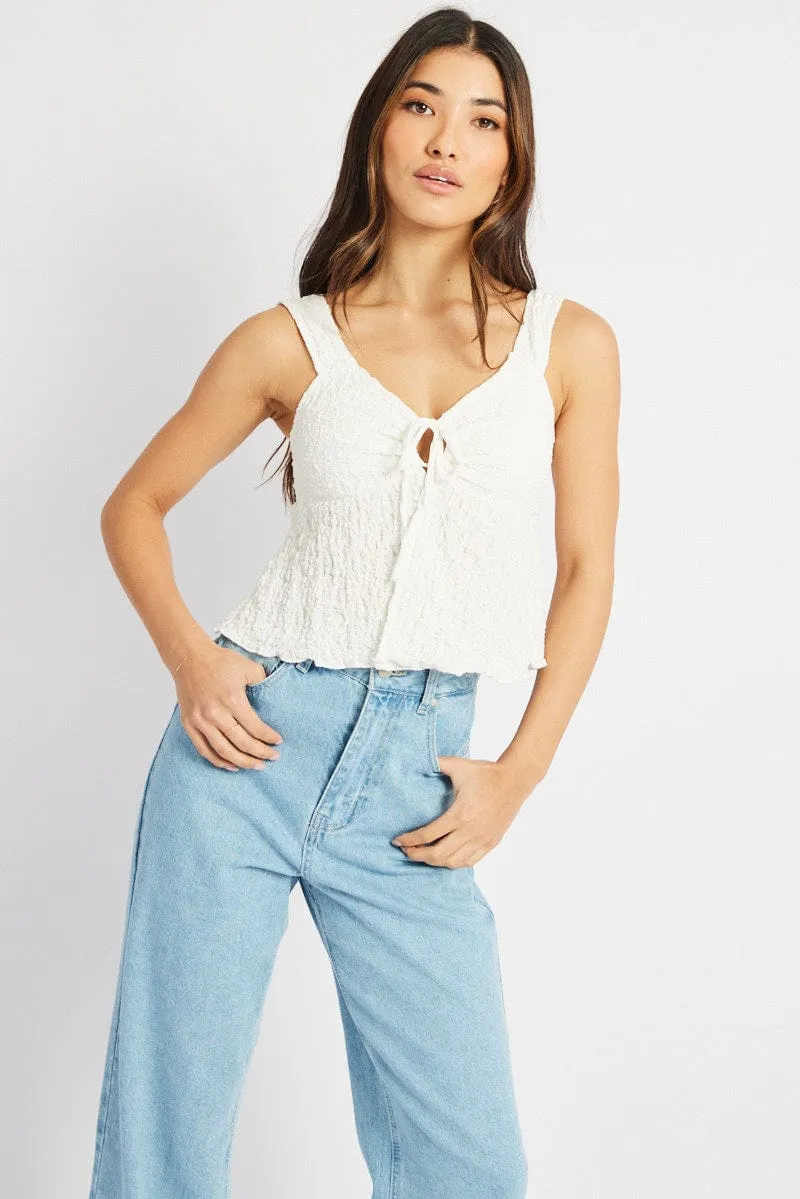 White Tie Front Top Sleeveless Textured sold by Ally Fashion product image thumbnail 3