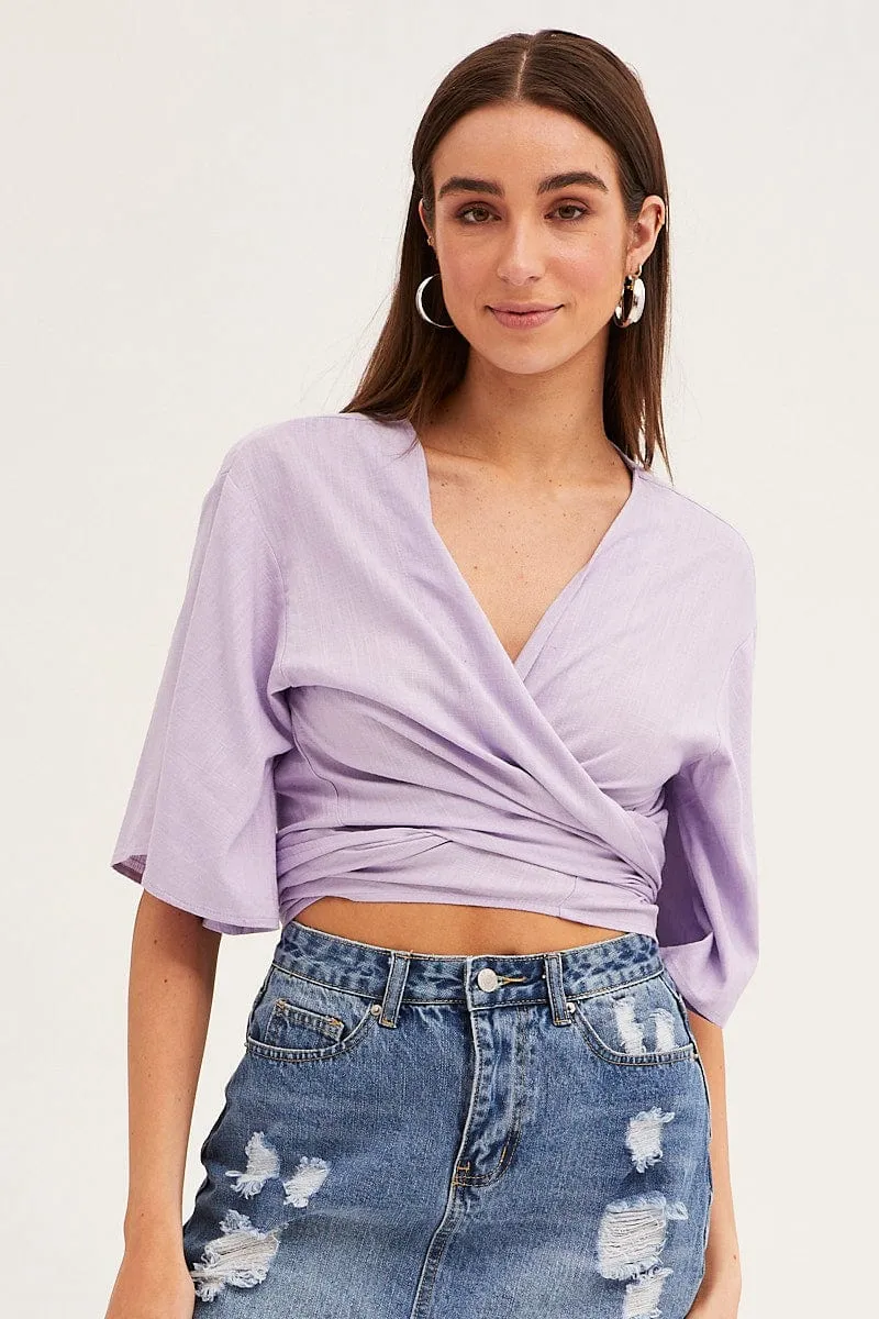 Purple Tie Bolero Short Sleeve Linen Blend sold by Ally Fashion
