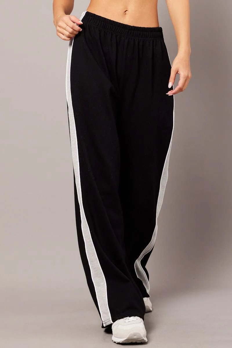 Black Track Pants Wide Leg Pants sold by Ally Fashion product image thumbnail 3