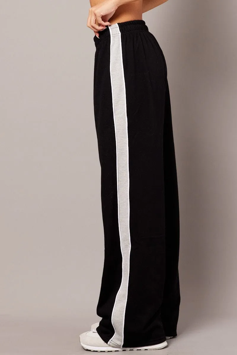 Black Track Pants Wide Leg Pants sold by Ally Fashion product image thumbnail 4