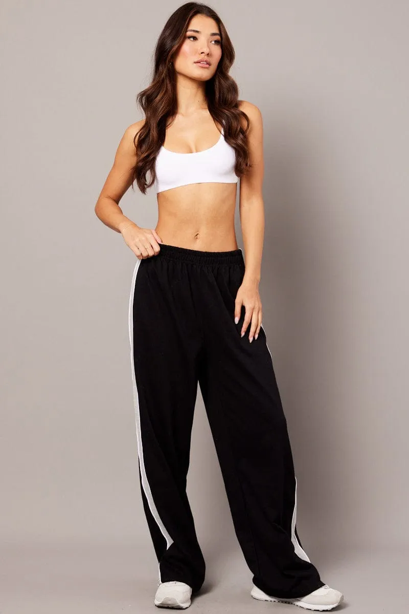 Black Track Pants Wide Leg Pants sold by Ally Fashion product image thumbnail 2