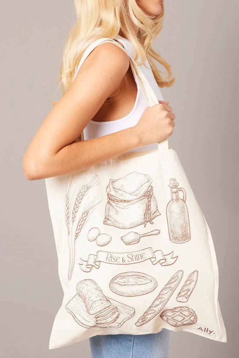 Brown Print Tote Bag Printed Bakery Motifs sold by Ally Fashion