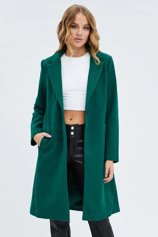 Green One Button Coat Knee Length sold by Ally Fashion