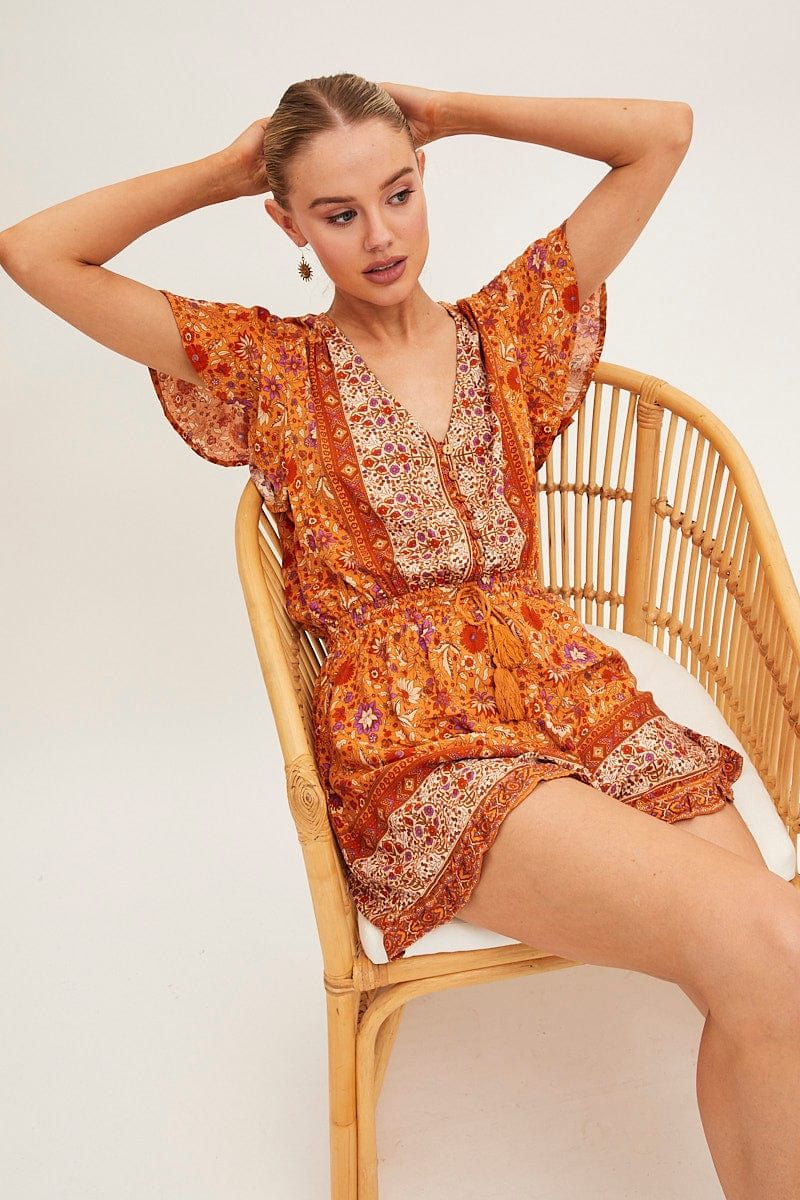 Boho Print V-Neck Playsuit Short Sleeve sold by Ally Fashion product image thumbnail 3