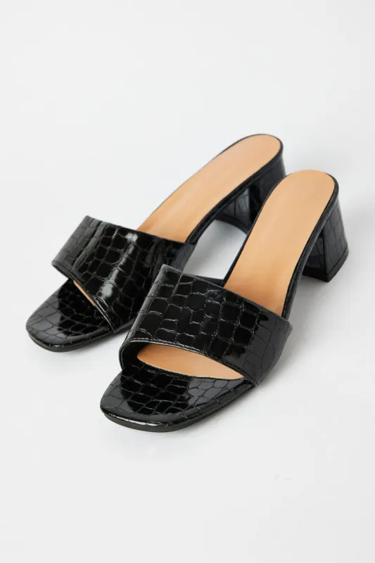 Black Chunky Heeled Mule Sandals sold by Ally Fashion