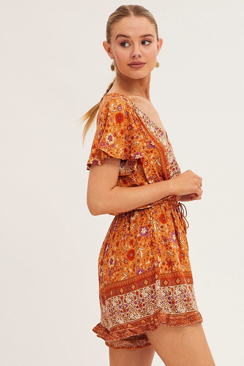 Boho Print V-Neck Playsuit Short Sleeve sold by Ally Fashion product image thumbnail 4