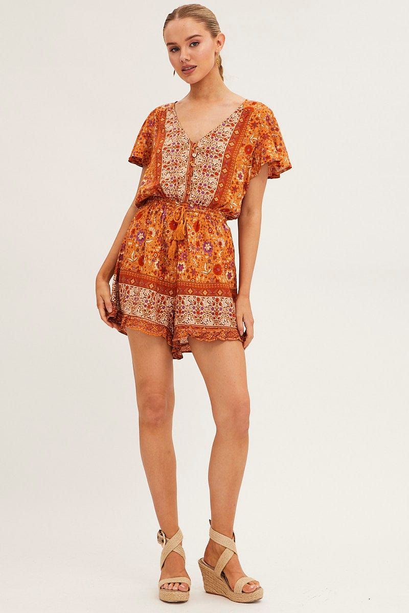 Boho Print V-Neck Playsuit Short Sleeve sold by Ally Fashion product image thumbnail 2