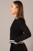 Black Zip Up Cardigan Long Sleeve Mock Neck Stripe Trim sold by Ally Fashion