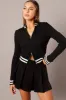 Black Zip Up Cardigan Long Sleeve Mock Neck Stripe Trim sold by Ally Fashion