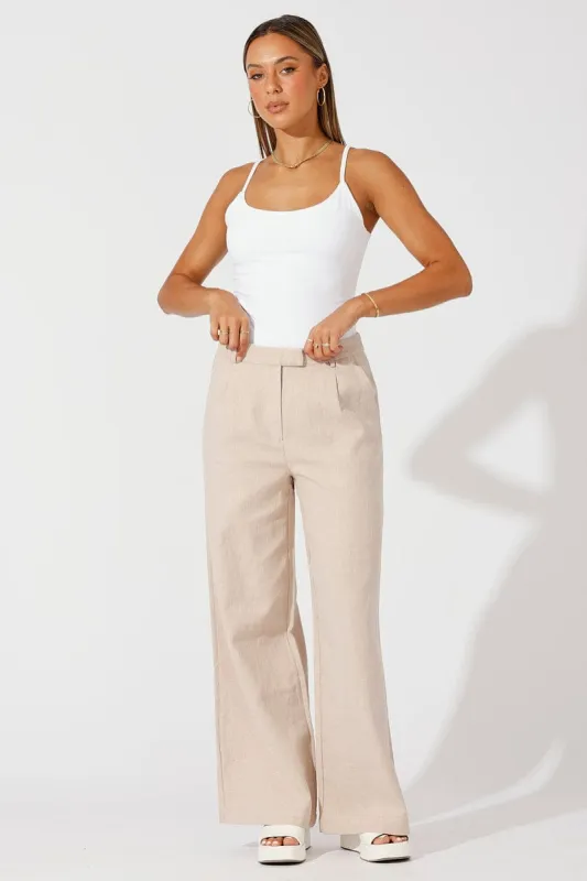 Beige Wide Leg Pants High Rise Tailored sold by Ally Fashion