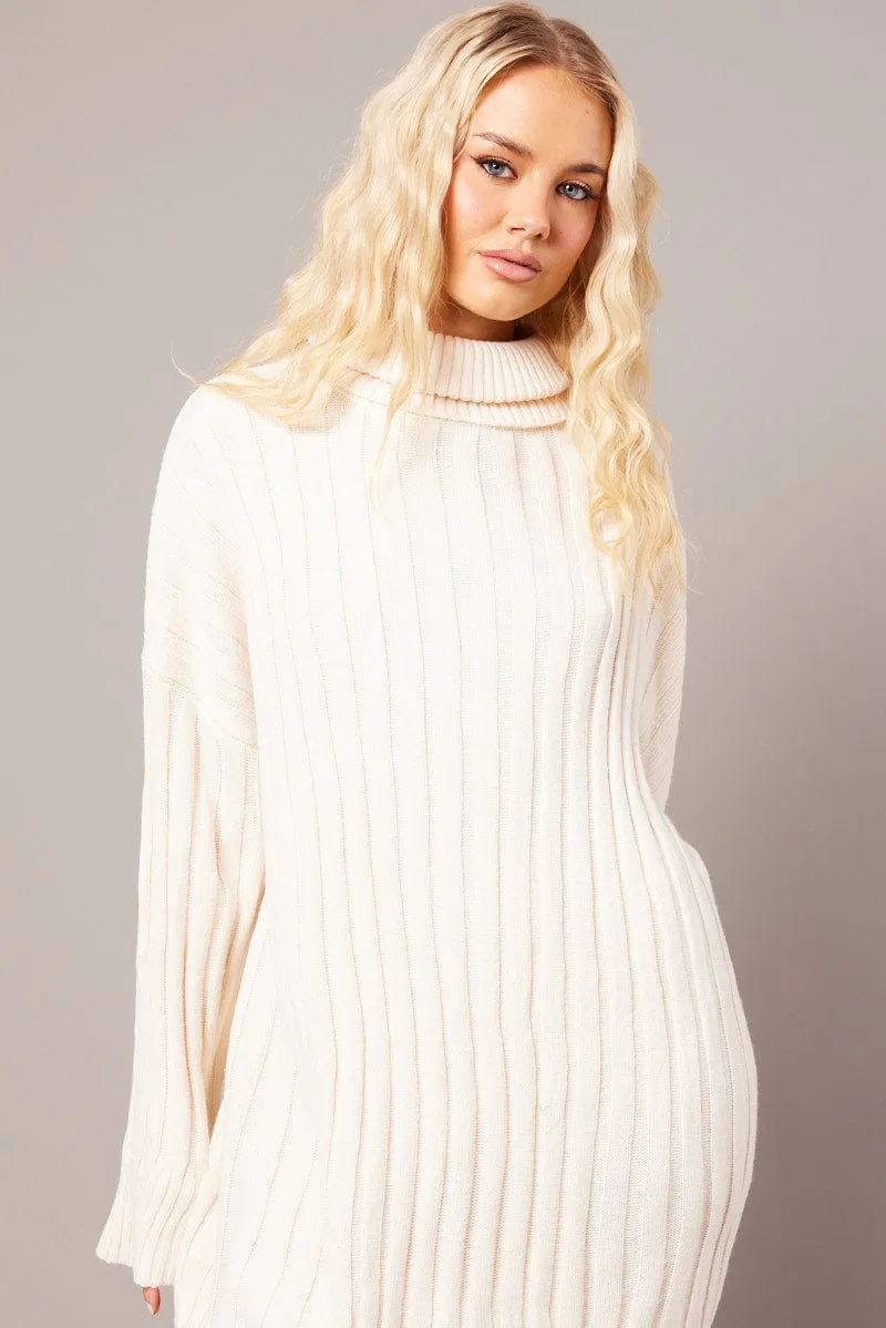 White Knit Dress Long Sleeve Jumper sold by Ally Fashion product image thumbnail 3