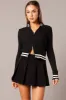 Black Zip Up Cardigan Long Sleeve Mock Neck Stripe Trim sold by Ally Fashion
