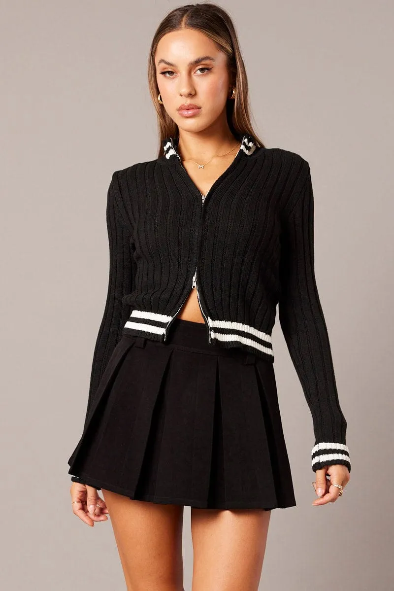 Black Zip Up Cardigan Long Sleeve Mock Neck Stripe Trim sold by Ally Fashion product image thumbnail 3
