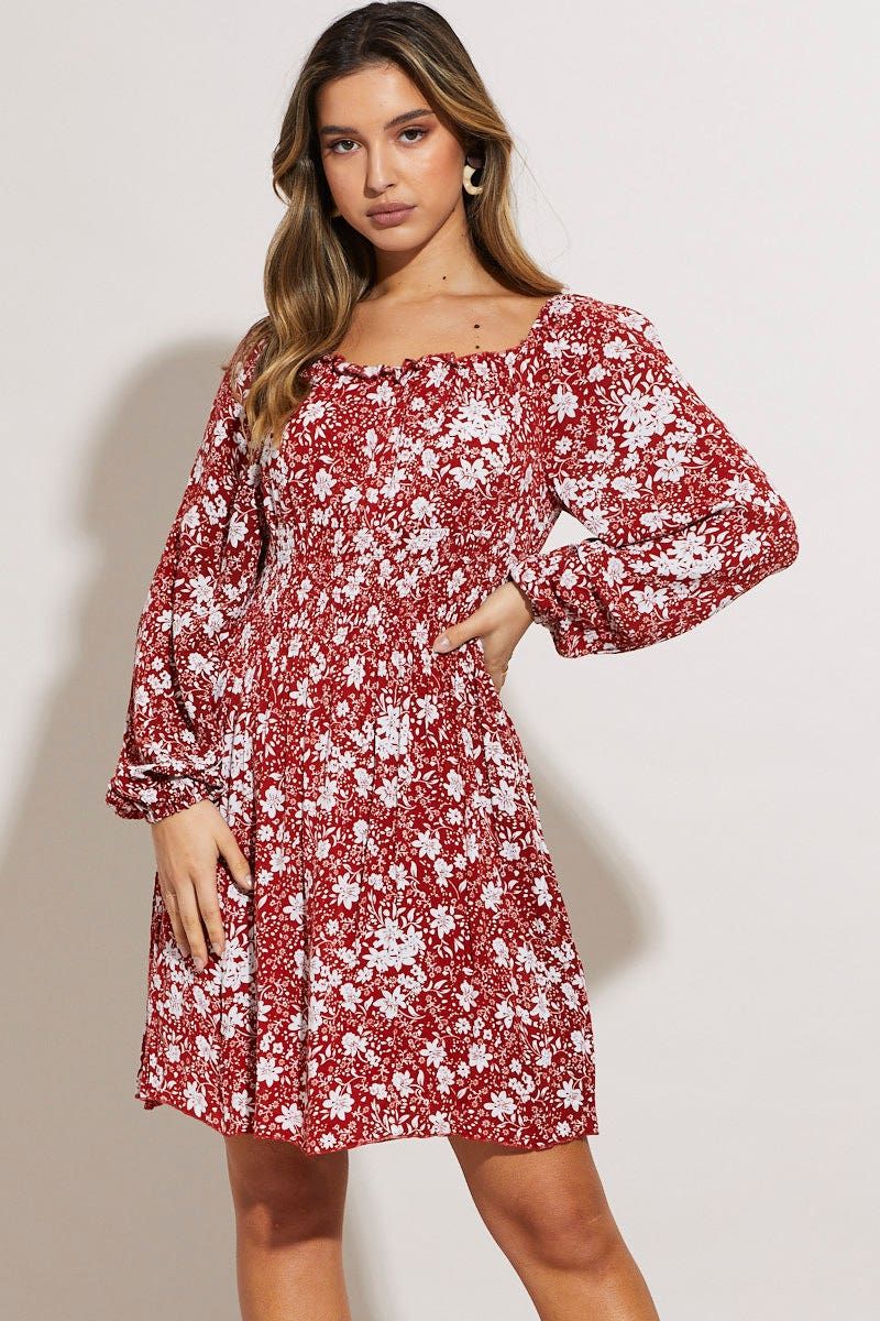 Print Mini Dress Long Sleeve sold by Ally Fashion