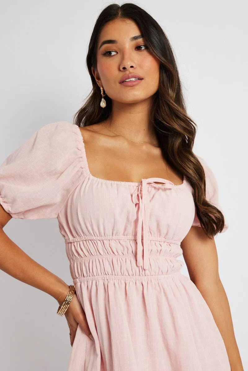 Pink Fit And Flare Dress Puff Sleeve Mini sold by Ally Fashion product image thumbnail 3