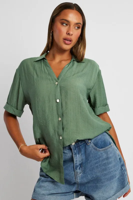 Green Textured Shirt Short Sleeve sold by Ally Fashion