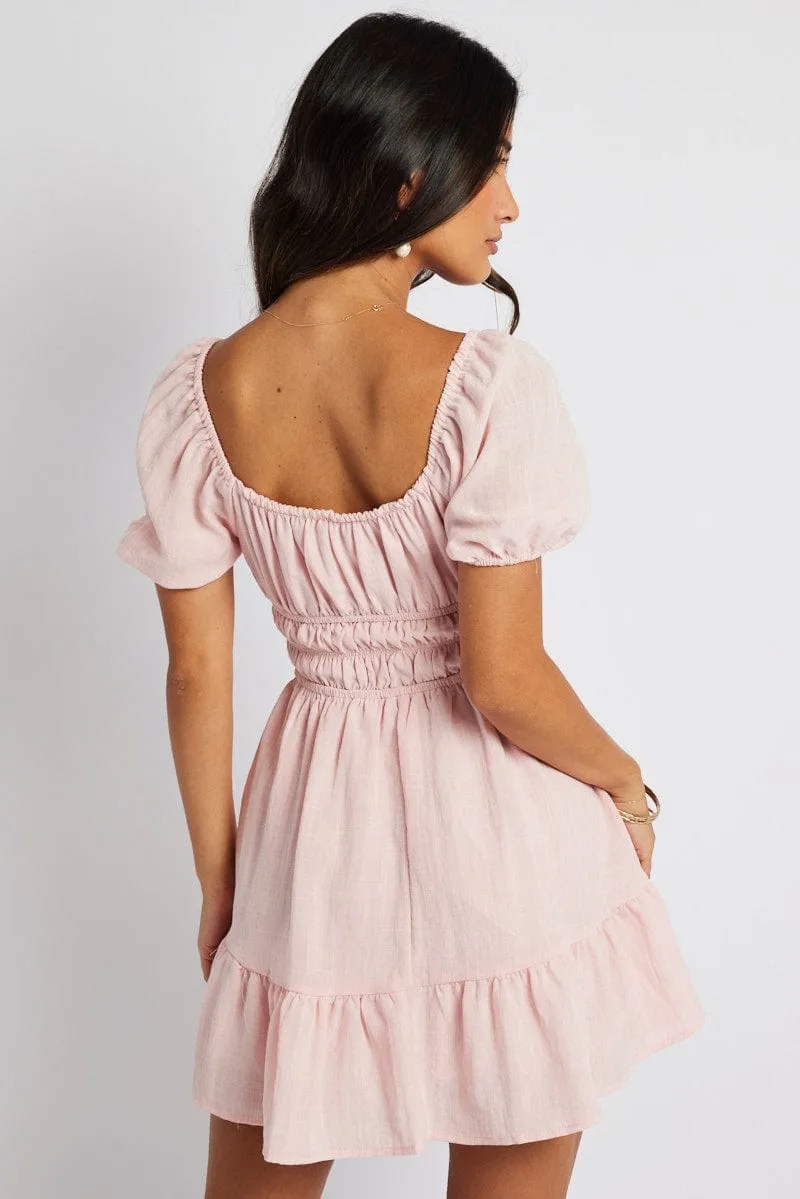 Pink Fit And Flare Dress Puff Sleeve Mini sold by Ally Fashion product image thumbnail 5