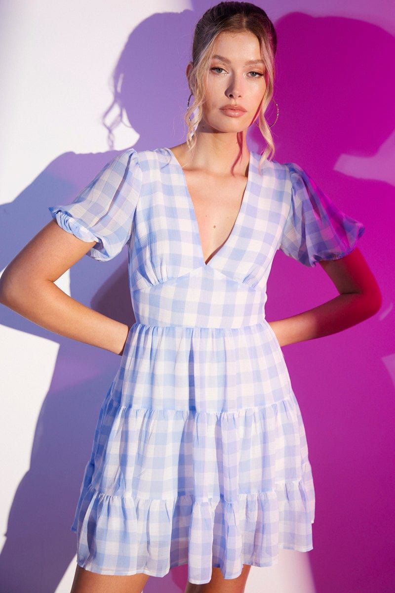Check Mini Dress V Neck sold by Ally Fashion product image thumbnail 3