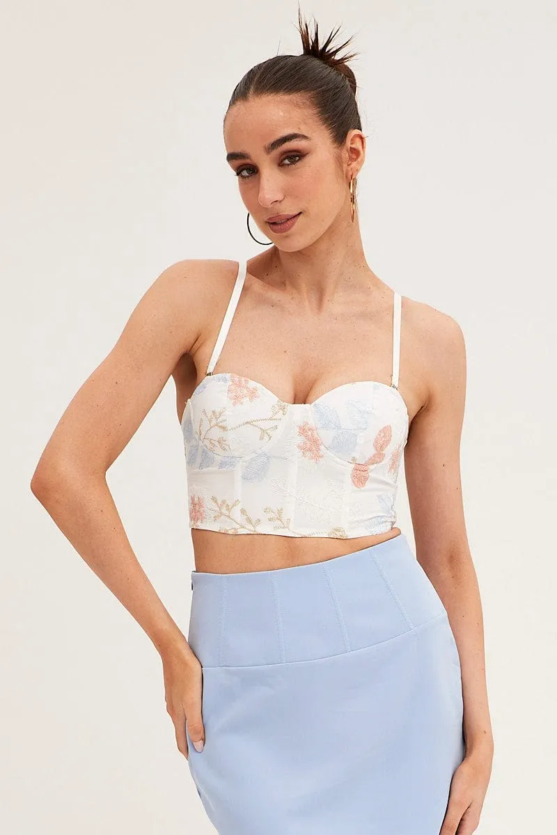 White Floral Print Lace Up Back Corset Top Lingerie sold by Ally Fashion product image thumbnail 3