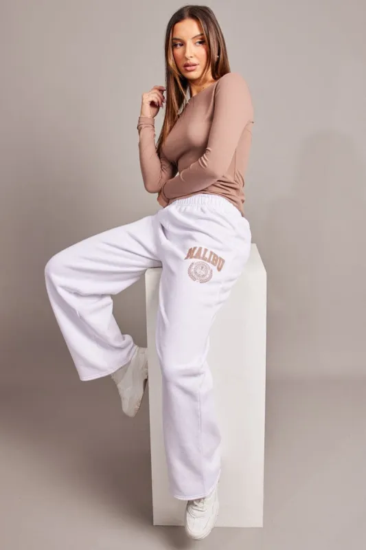 White Track Pants Wide Leg sold by Ally Fashion