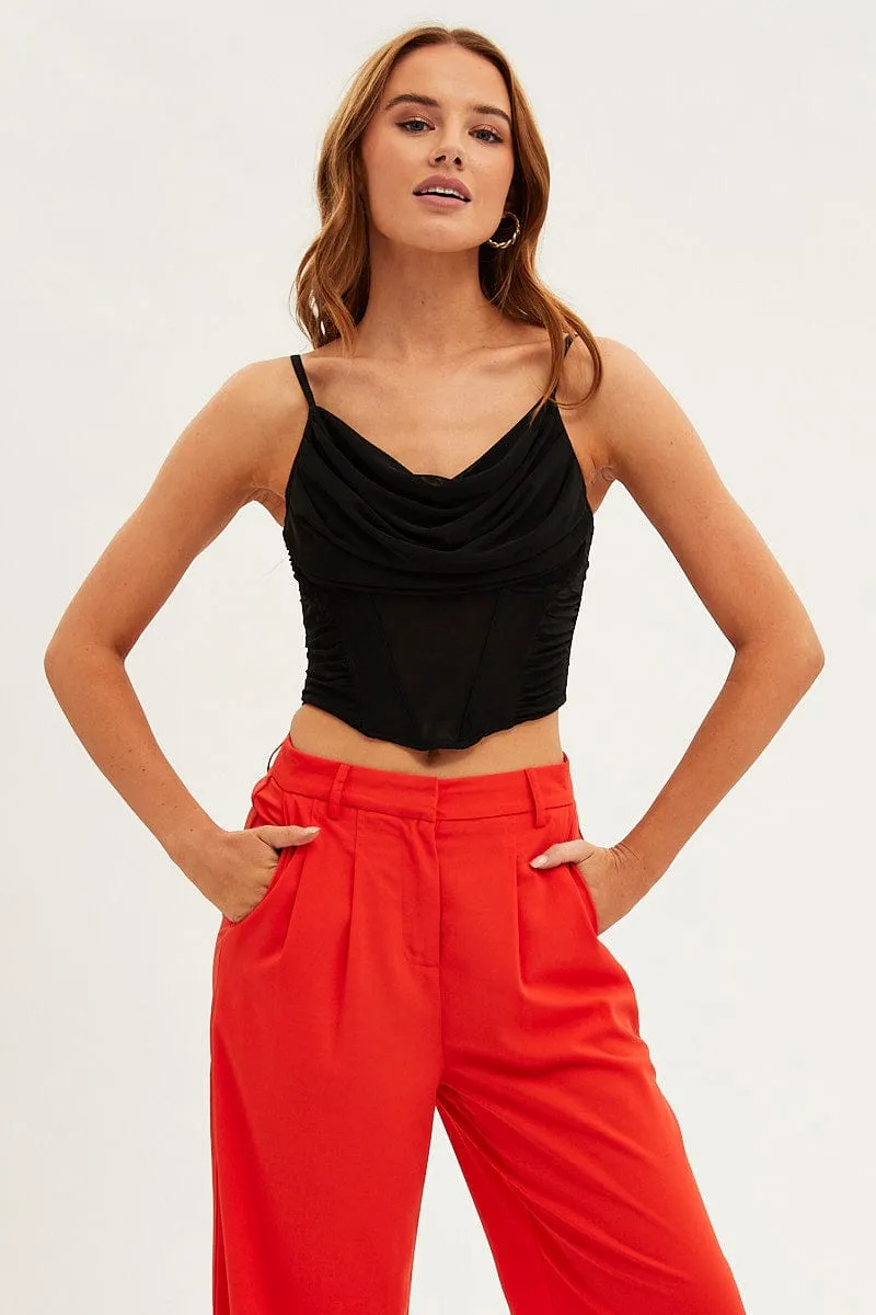 Black Corset Top Sleeveless Cowl Neck Crop Mesh sold by Ally Fashion product image thumbnail 3