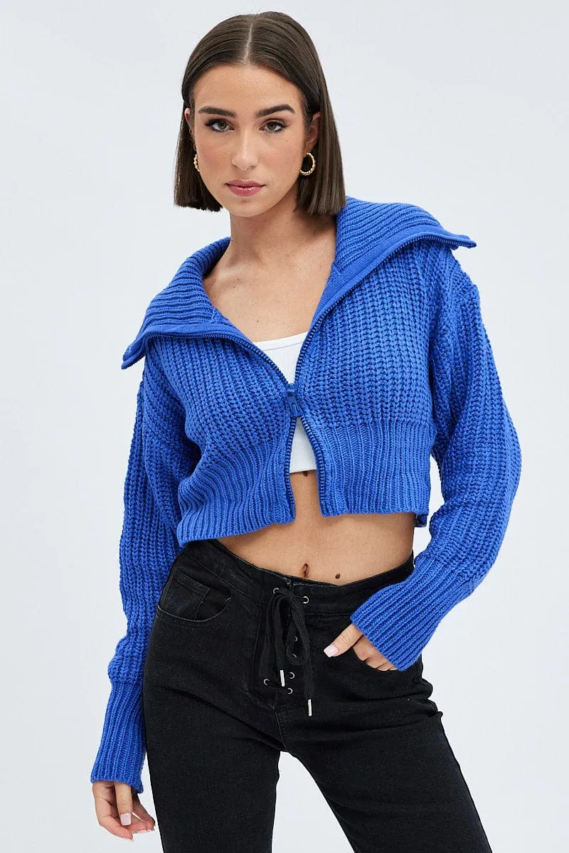 Blue Zip up Crop Cardigan sold by Ally Fashion product image thumbnail 3