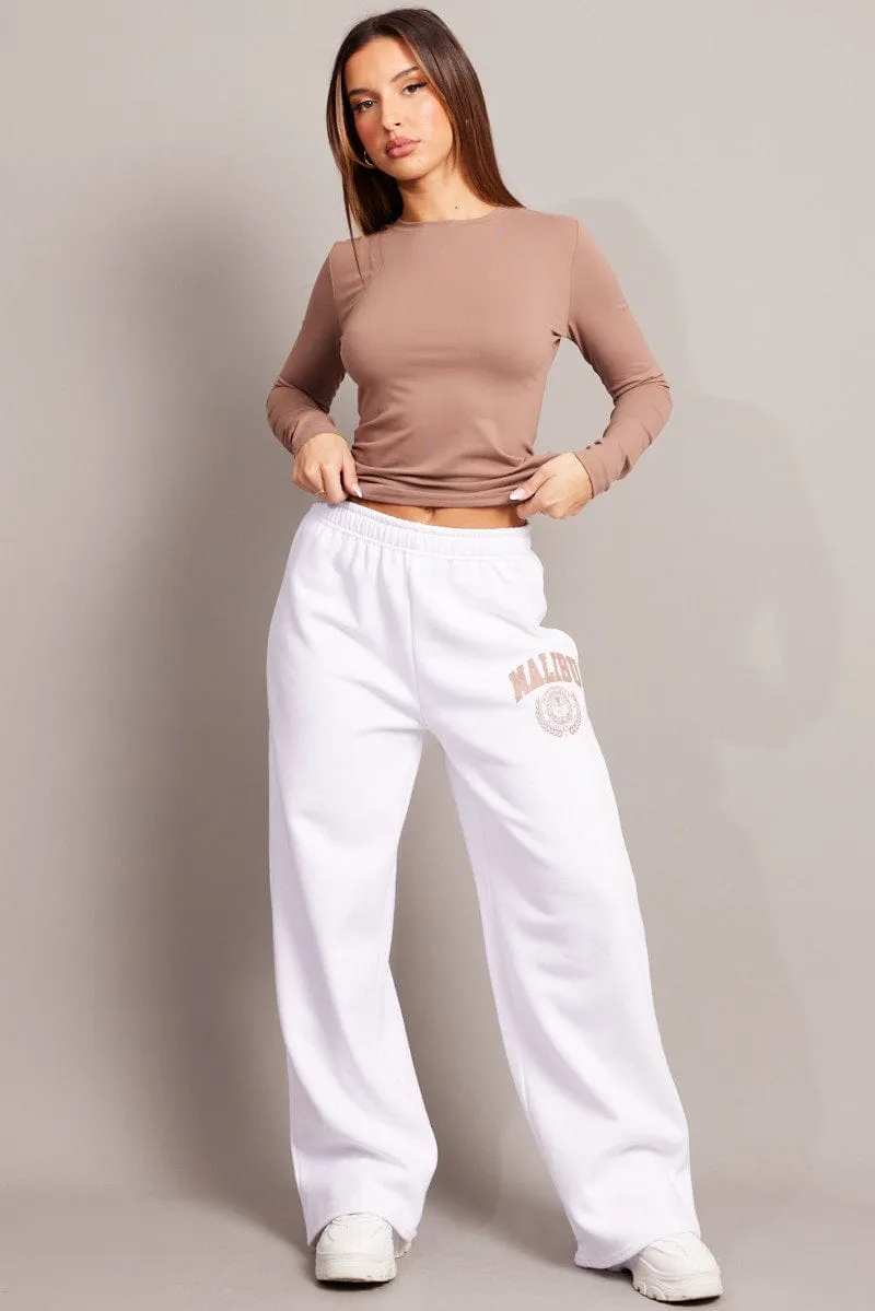 White Track Pants Wide Leg sold by Ally Fashion product image thumbnail 2