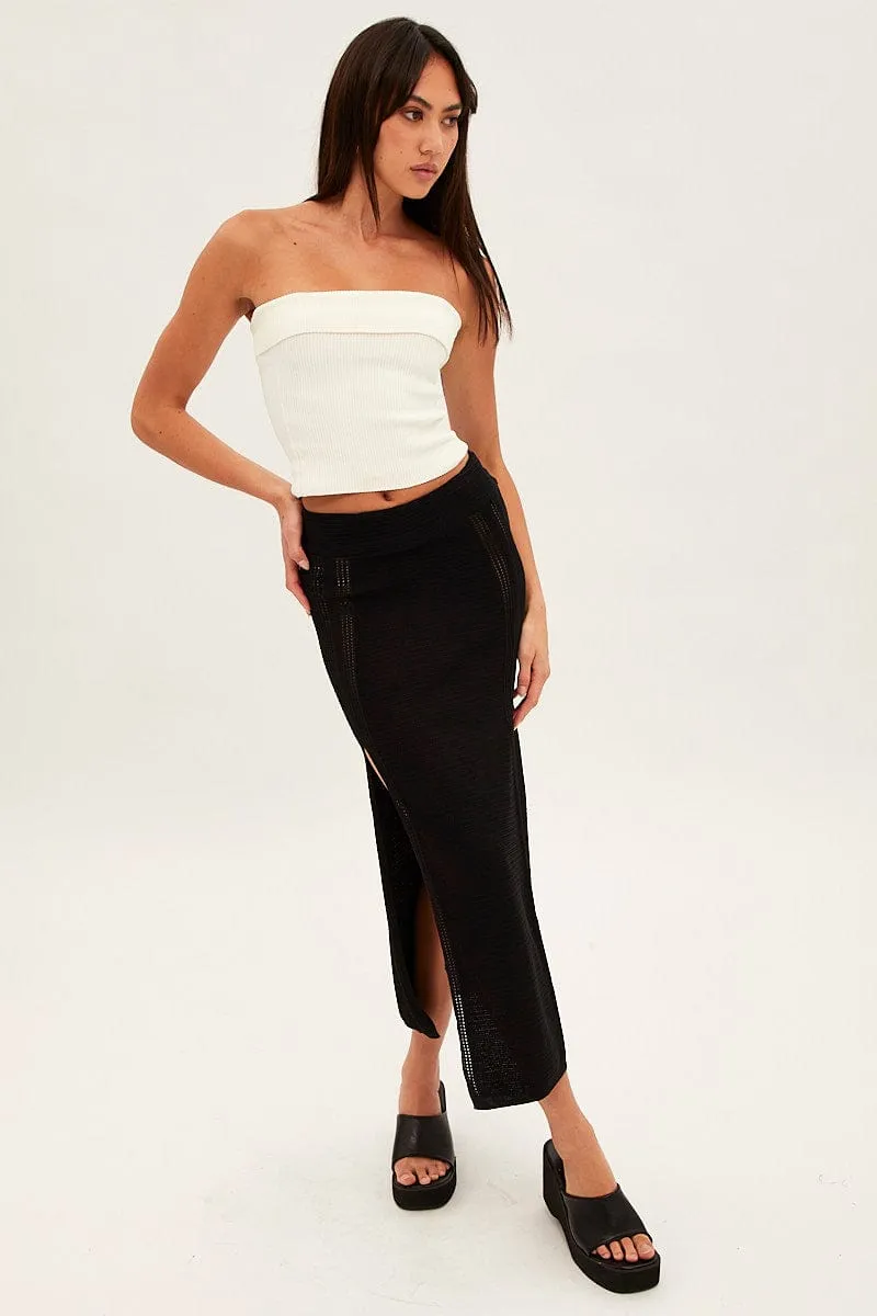 Black Midi Skirt Knit Front Split sold by Ally Fashion
