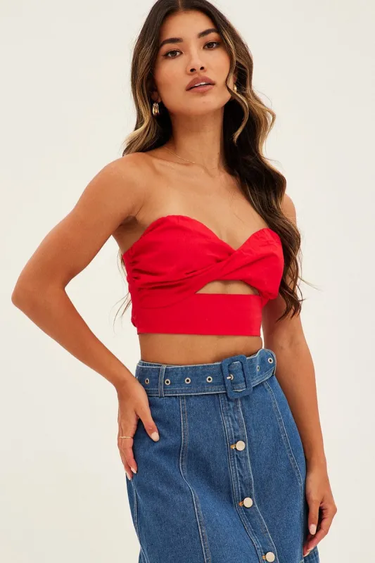 Red Bandeau Twist Front Sleeveless Crop sold by Ally Fashion