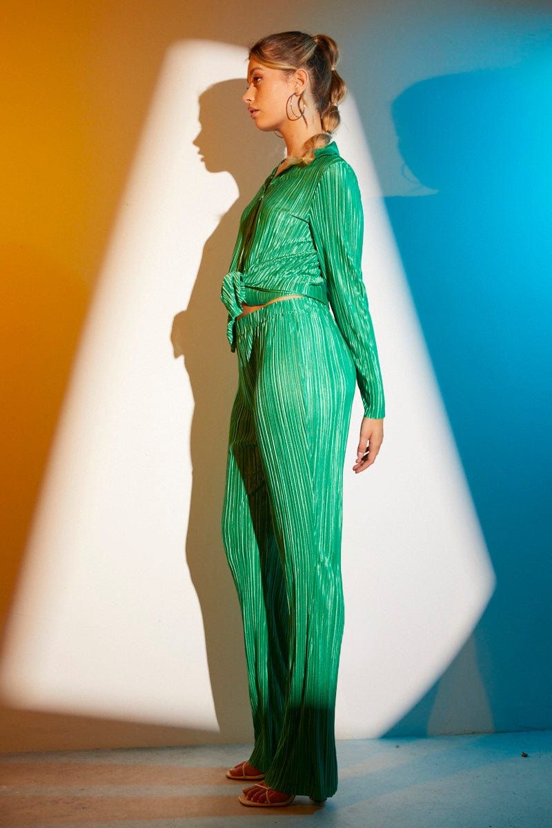 Green Plisse Pant Wide Leg sold by Ally Fashion product image thumbnail 4