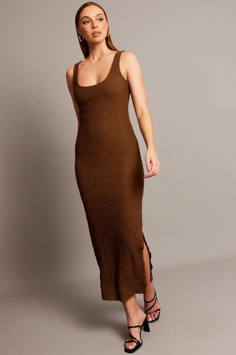 Brown Bodycon Dress Sleeveless Textured sold by Ally Fashion product image thumbnail 3
