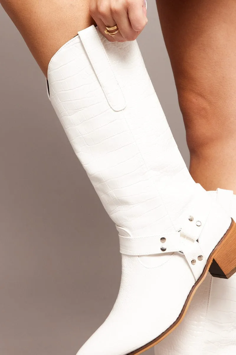 White Cowboy Boots sold by Ally Fashion product image thumbnail 2