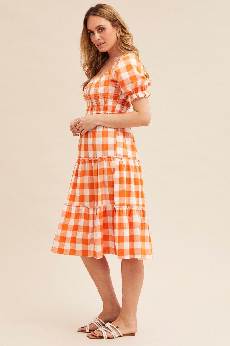 Check Short Sleeve Shirred Midi Dress sold by Ally Fashion product image thumbnail 5