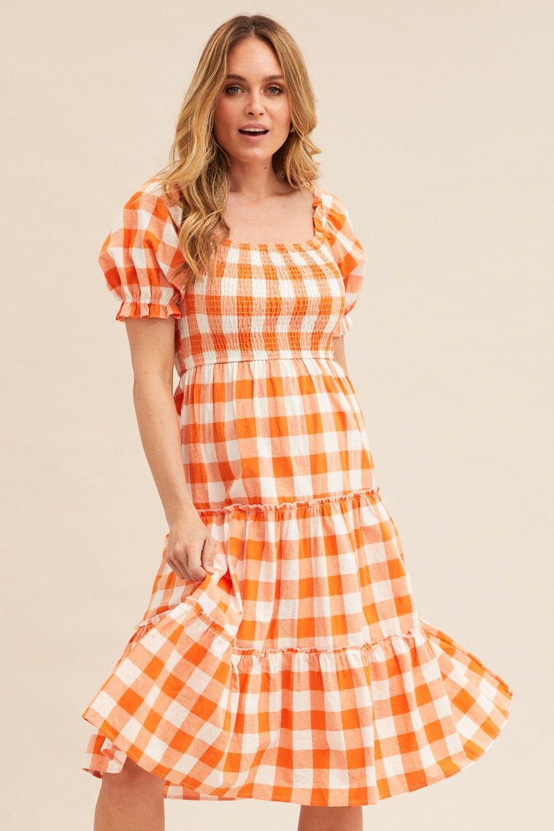 Check Short Sleeve Shirred Midi Dress sold by Ally Fashion product image thumbnail 2