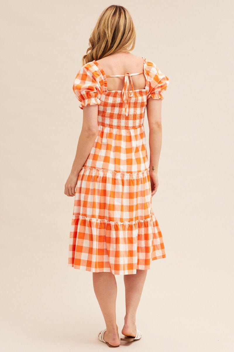 Check Short Sleeve Shirred Midi Dress sold by Ally Fashion product image thumbnail 4