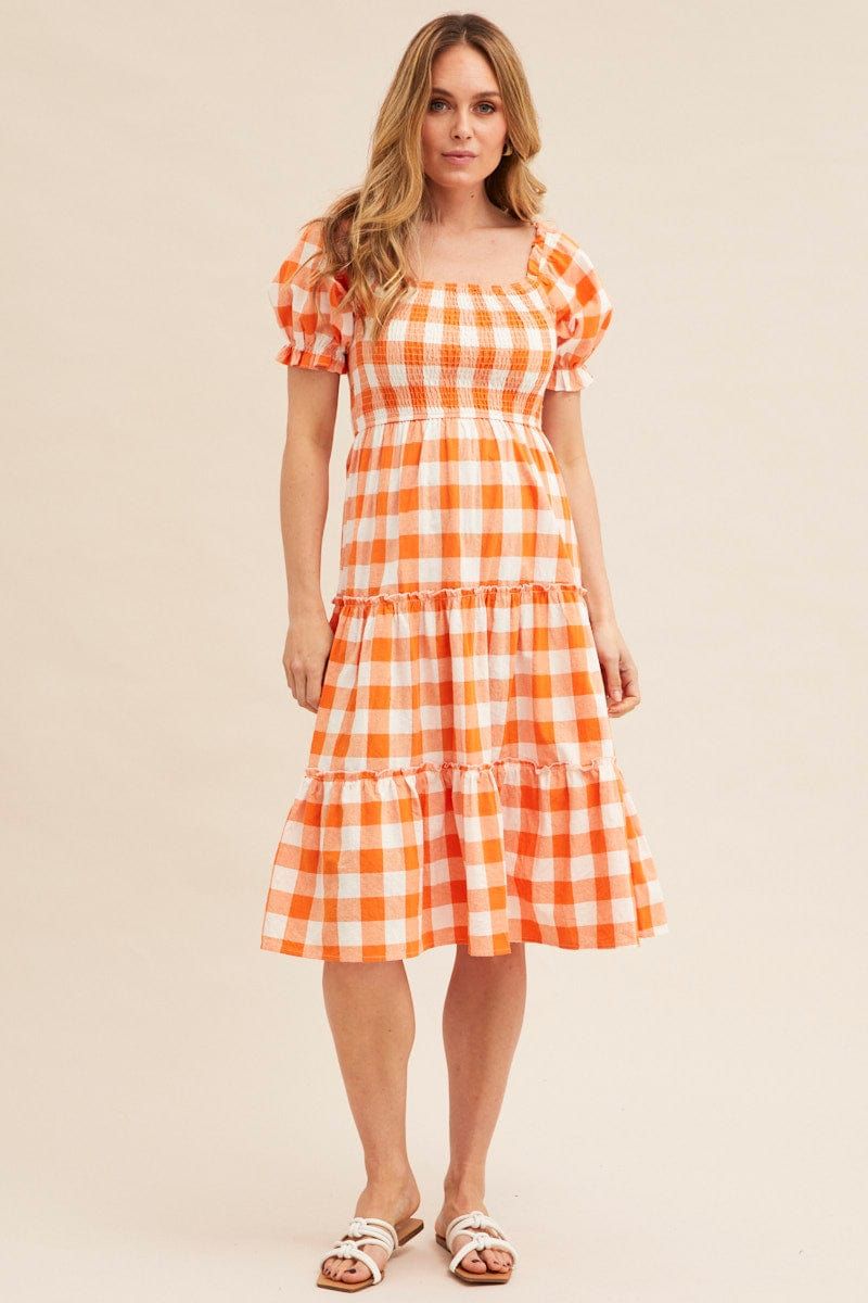Check Short Sleeve Shirred Midi Dress sold by Ally Fashion product image thumbnail 3