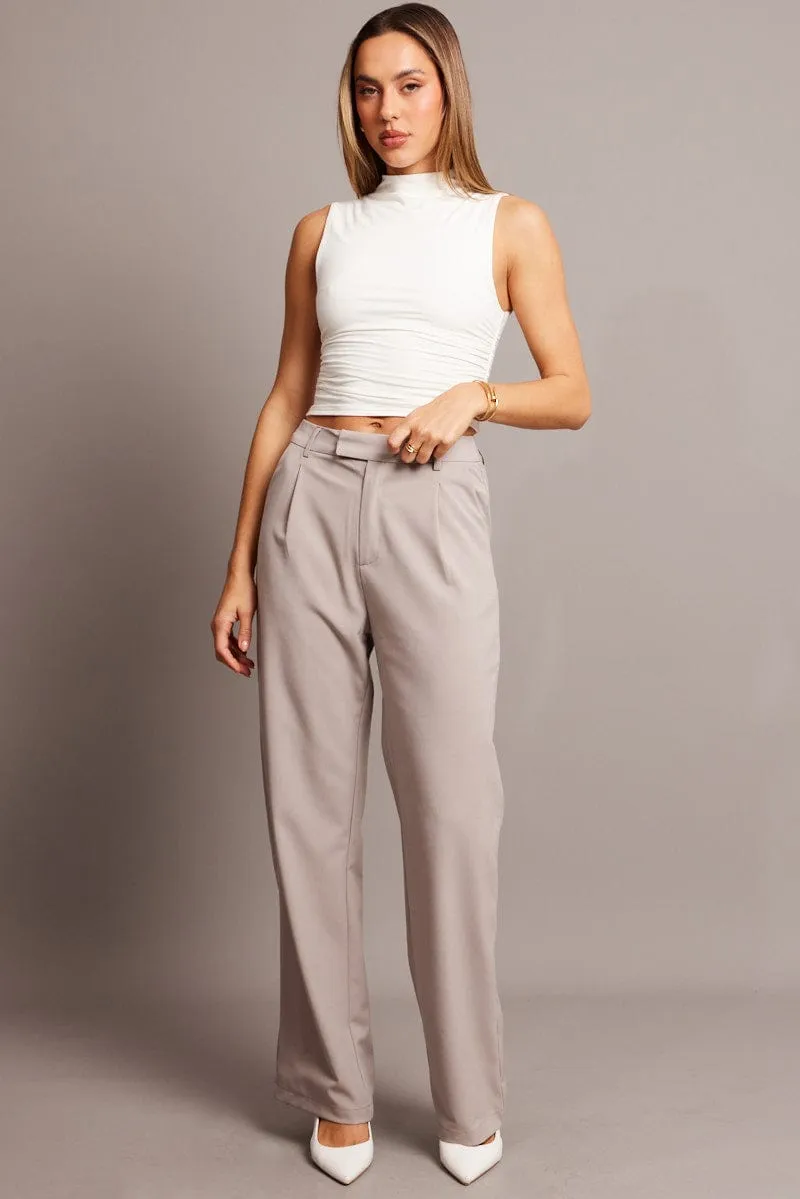 Brown Wide Leg Pants Mid Rise sold by Ally Fashion product image thumbnail 3