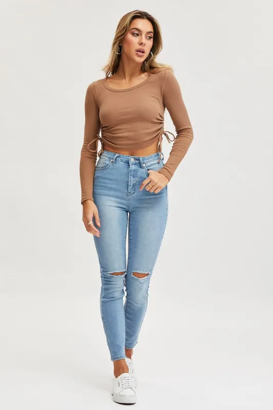 Blue High Rise Knee Slash Skinny Denim Jean sold by Ally Fashion