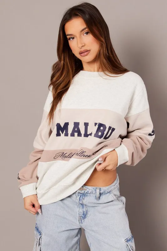 Beige Graphic Sweater Long Sleeve sold by Ally Fashion