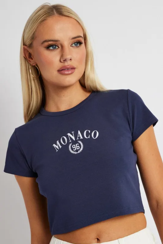 Blue Graphic Tee Crop Short Sleeve sold by Ally Fashion