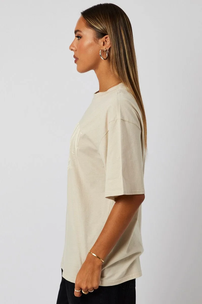 Beige Graphic Tee Short Sleeve sold by Ally Fashion product image thumbnail 4