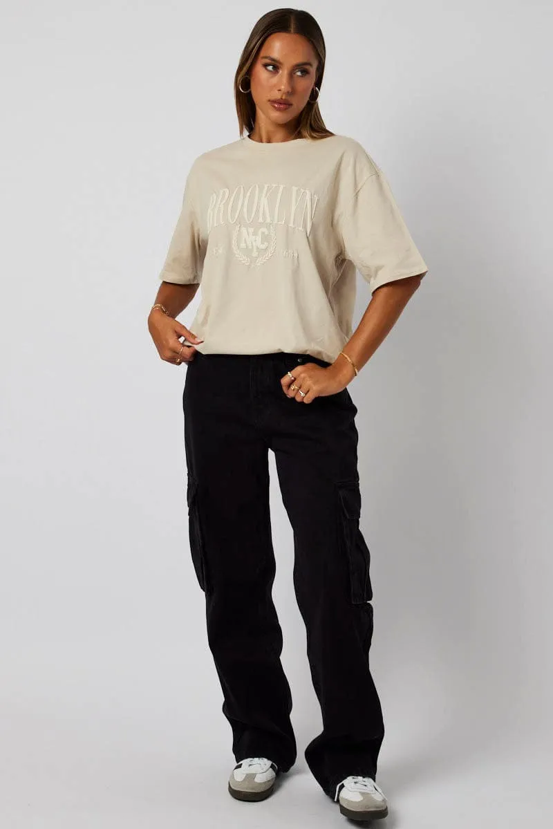 Beige Graphic Tee Short Sleeve sold by Ally Fashion