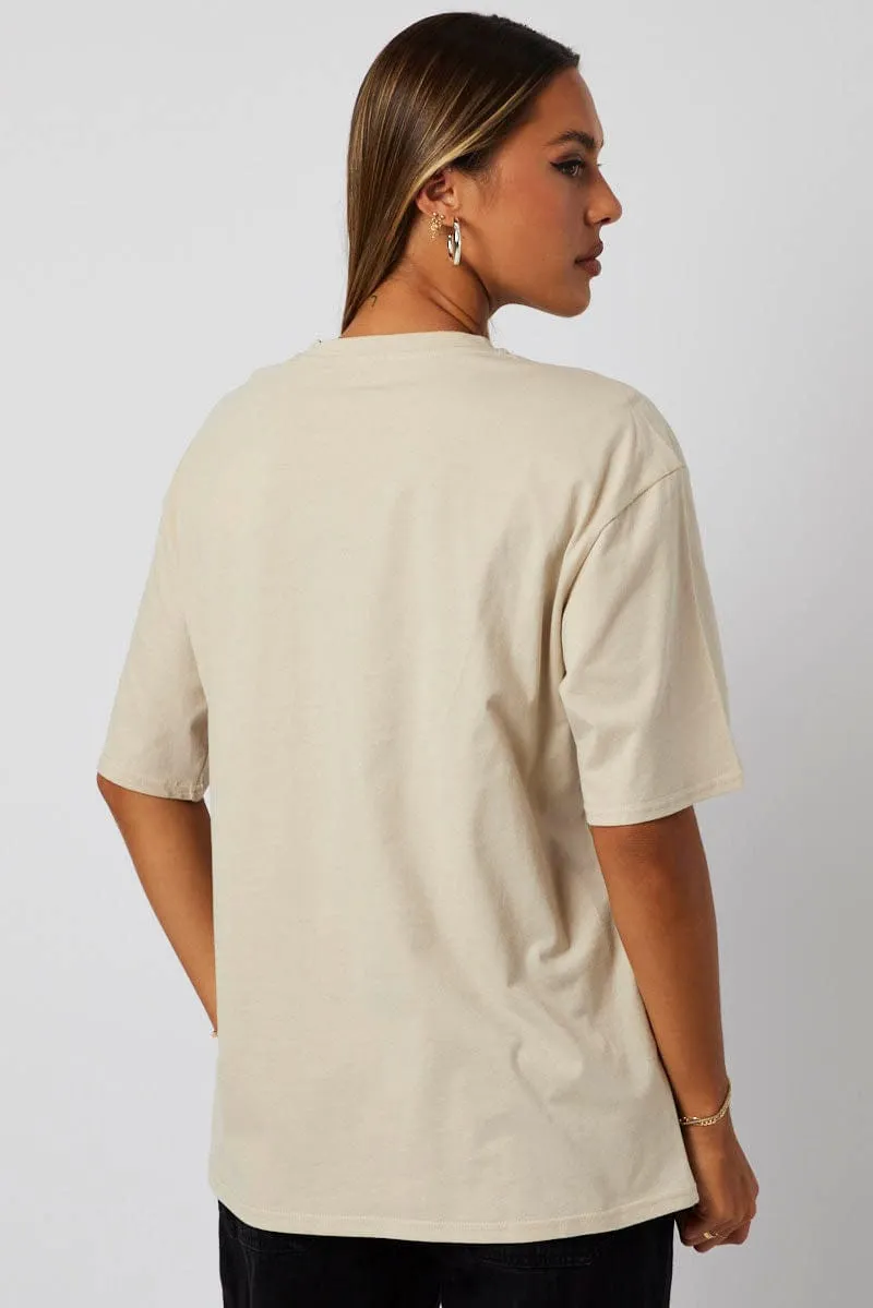 Beige Graphic Tee Short Sleeve sold by Ally Fashion product image thumbnail 5